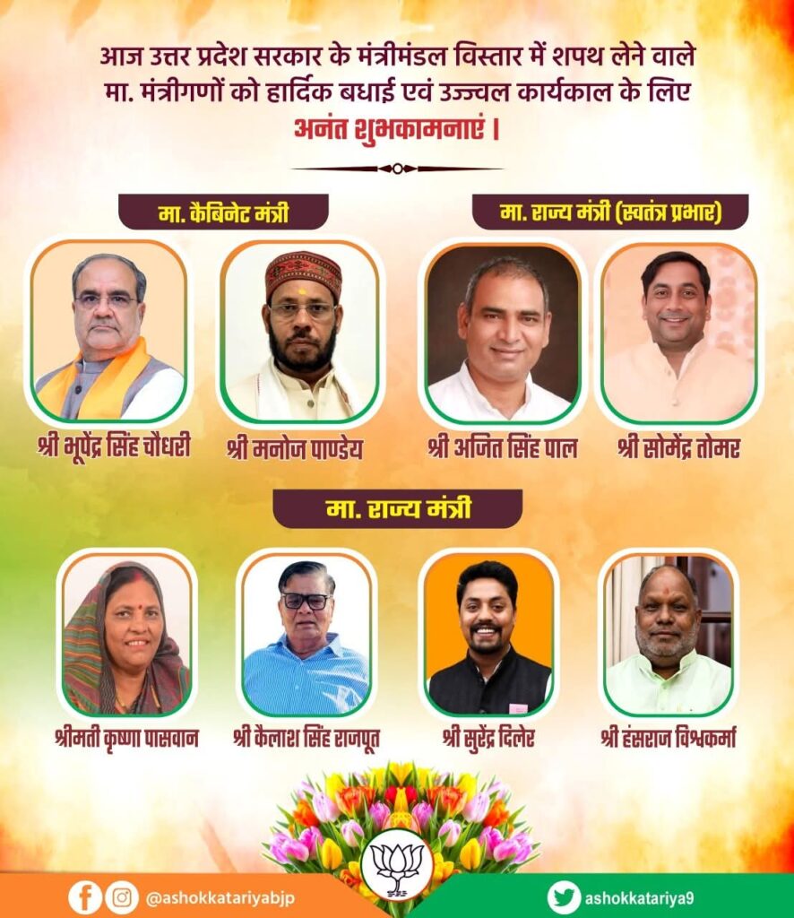 योगी कैबिनेट विस्तार: भाजपा के 8 विधायकों ने मंत्री पद की शपथ ली
