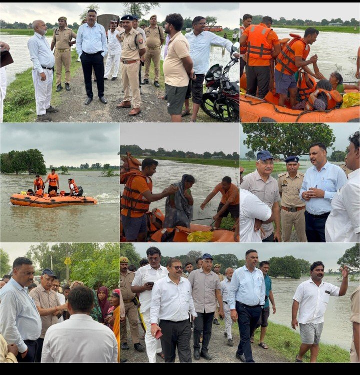 तहसील लालगंज के भारी अतिवृष्टि के दृष्टिगत प्रभावित 07 गांव के लोगों को पहुंचाया गया राहत शिविर